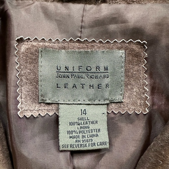 John Paul Richard Uniform 100% Leather Blazer Jacket Brown Size 14 - Picture 4 of 6